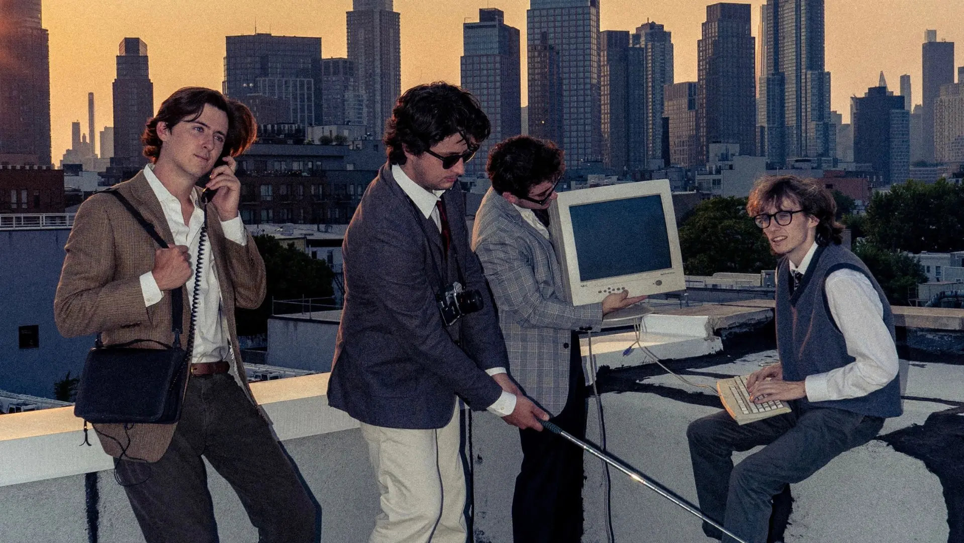 Members of the band Dogpark on a roof