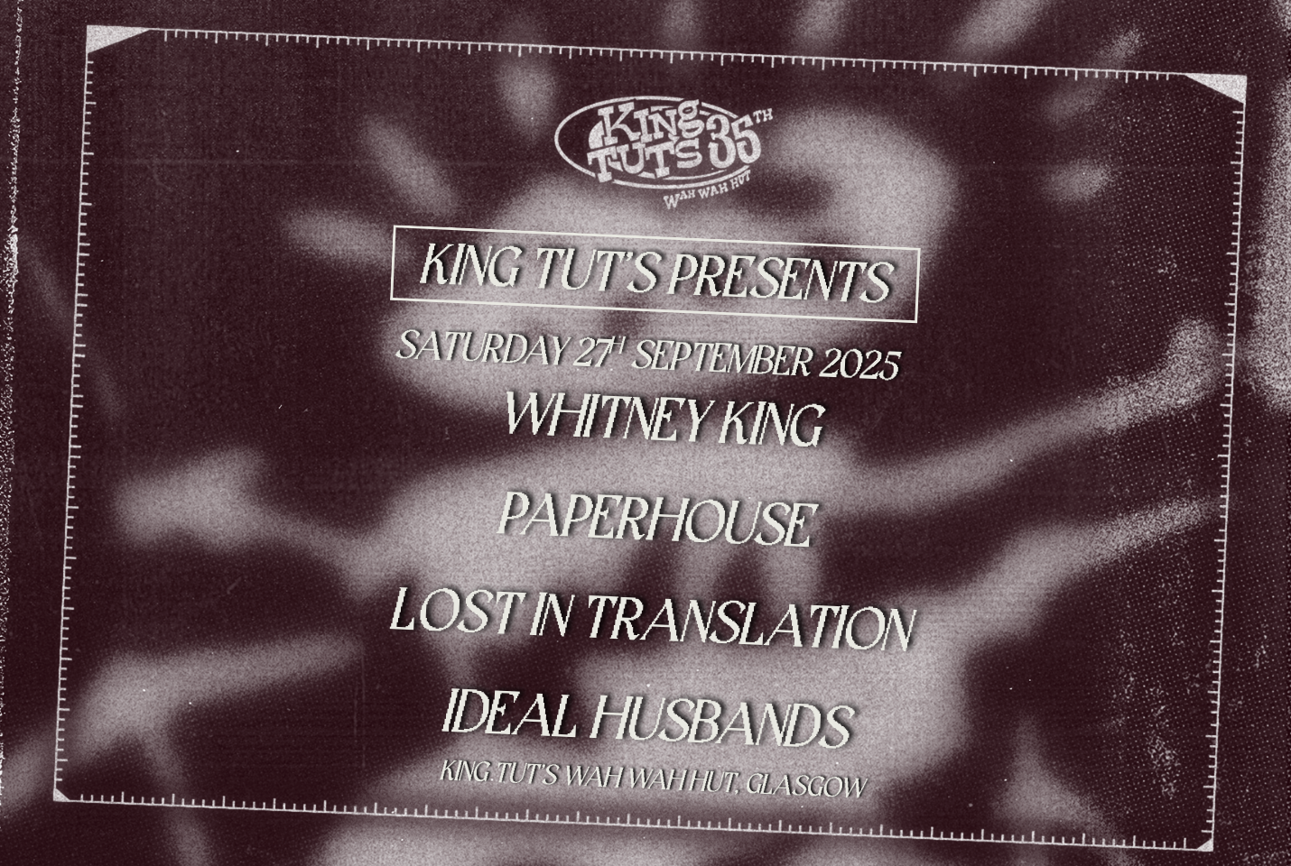 Black and white promotional poster for king tuts presents