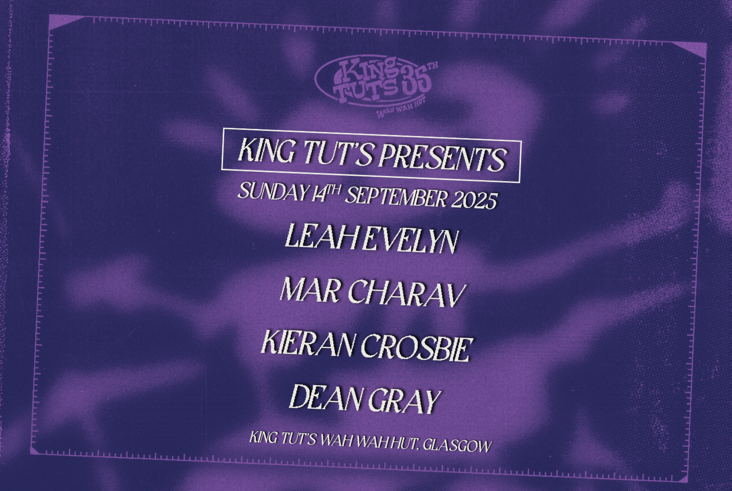 Purple promotional poster for King Tut's Presents
