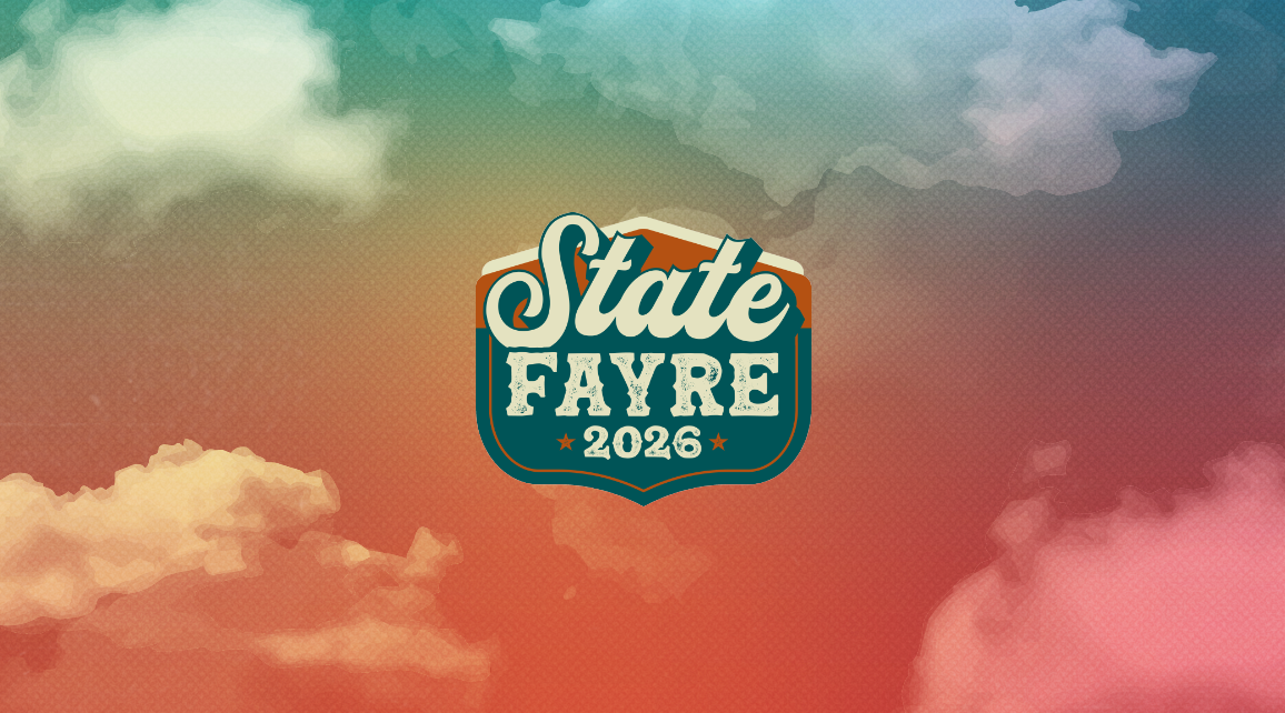 State Fayre logo on background with clouds