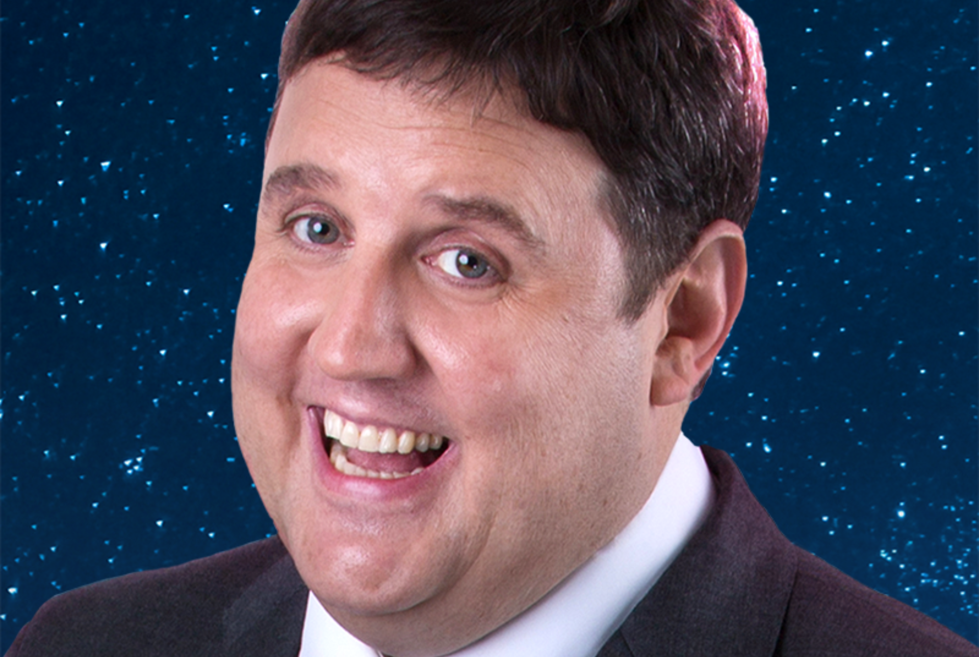 Peter Kay with a night sky.