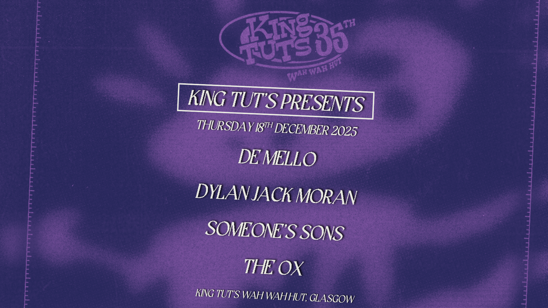 Graphic with artists names: De Mello, Dylan Jack Moran, Someone's Sons and The Ox