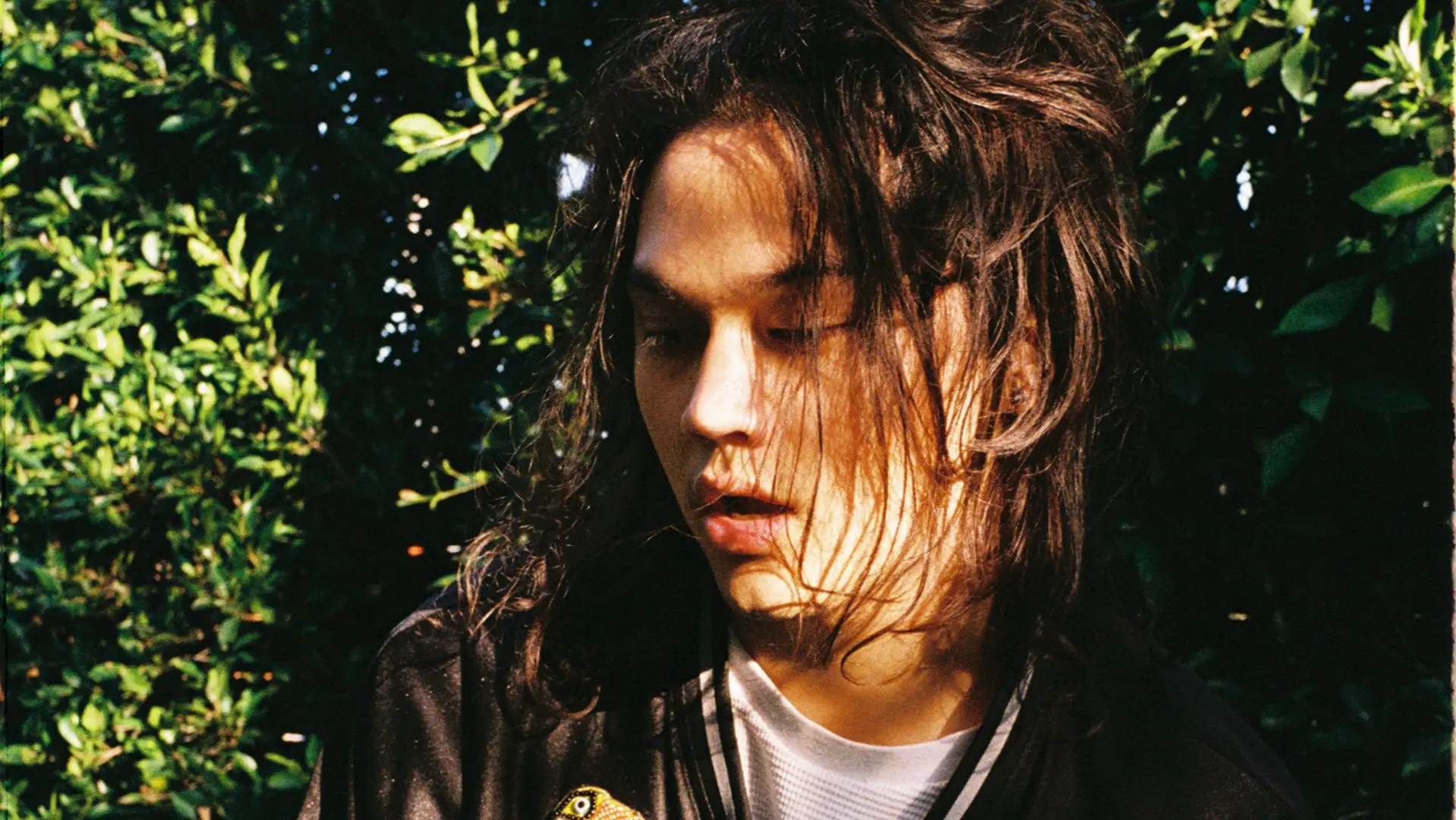 Feng stood in front of some bushes