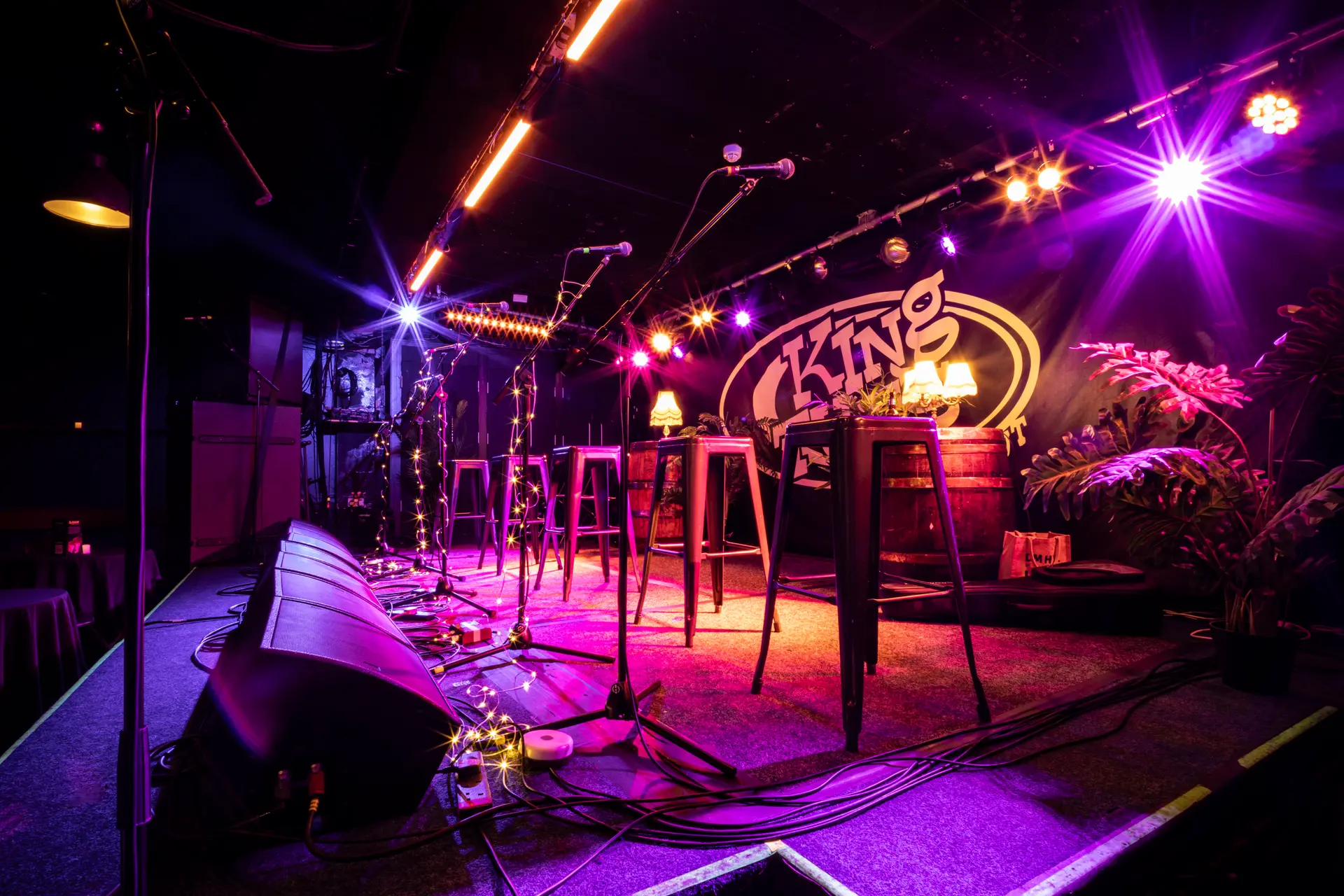 King Tut's stage with bar stools and colourful lights